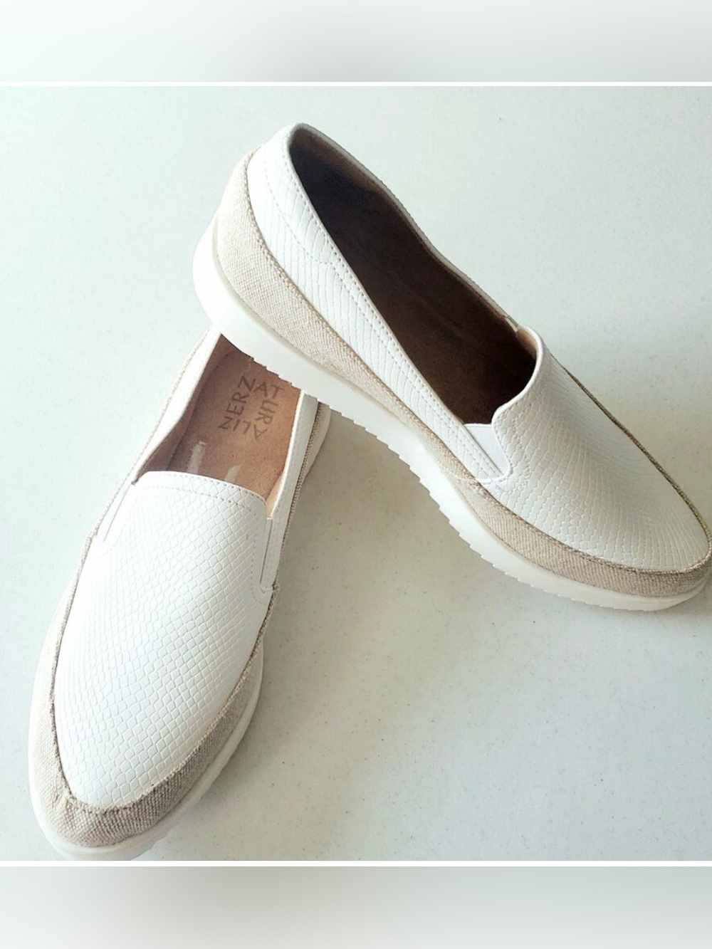Naturalizer Women's White and Beige Slip-On Loafers